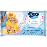Aura Влажные салфетки Детские Ultra Comfort Алоэ и витамин Е 15 шт