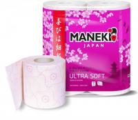 Maneki бумага туалетная Sakura с розовым тиснением и ароматом cакуры 3 слоя 4 рулона
