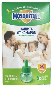 Mosquitall Защита для всей семьи Жидкость от комаров для электрофумигатора 60 ночей 30 мл