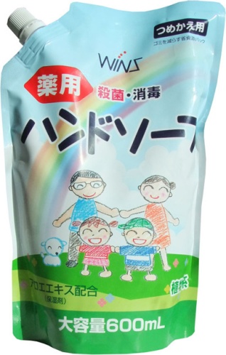 Nihon Wins Жидкое мыло для рук с восстанавливающим эффектом и экстрактом алоэ, 600 мл, мягкая упаковка