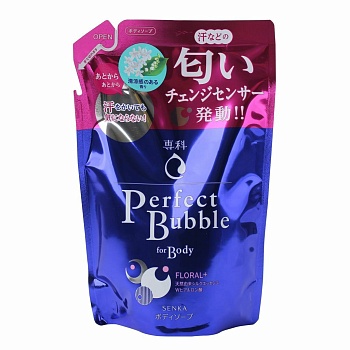 SHISEIDO "SENKA" "Perfect Bubble" Дезодорирующий гель для душа с эффектом увлажнения с гиалуроновой кислотой с цветочным ароматом (мягкая экономичная упаковку), 350 мл