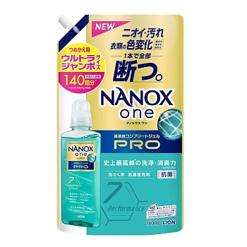 Lion Жидкое средство "Top Nanox One PRO" для стирки (максимальное отстирывающее и дезодорирующее действие + сохранение цвета + защита от повреждений, суперконцентрат) 1400 г, мягкая упаковка с крышкой