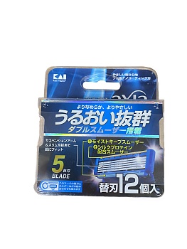 Kai-Razor Сменные кассеты Axia к мужскому бритвенному станку, с плавающей головкой, 5- лезвиями и двойной увлажняющей полоской 12 шт