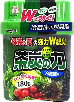 Kokubo Поглотитель неприятных запахов для холодильника двойной "Сила угля и зеленого чая", 180 г