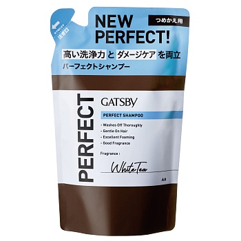 Mandom Мужской шампунь "Gatsby Perfect Shampoo" для двойной очистки кожи головы и удаления укладочных средств (аромат белого чая) 300 мл