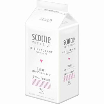 Scottie Салфетки-полотенца влажные очищающие для рук (спиртовые, без запаха) "Scottie Wet Tissue" 70 листов, размер 140 х 200 мм, 220 мл
