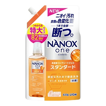 Lion Жидкое средство "Top Nanox One Standart" для стирки (усиленное отстирывающее действие + сохранение цвета, суперконцентрат) 820 г, мягкая упаковка с крышкой
