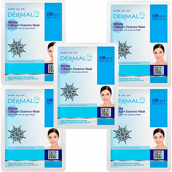 Dermal Косметическая маска с коллагеном и экстрактом шелковицы White Collagen Essence Mask 23 г*5шт