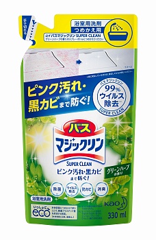 KAO Жидкость чистящая для ванны "Magiсclean" (предотвращающая образование розовой и чёрной плесени, с антибактериальным эффектом, аромат зелёных трав) 330 мл (мягкая упаковка)