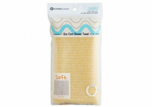 Sungbo Cleamy Мочалка для тела с плетением «Волна» и волокнами кукурузы "Eco Corn Shower Towel" (с жемчужным блеском, мягкая) размер 25 см х 100 см