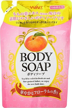 Nihon Wins Peach Гель для душа увлажняющий с экстрактом листьев персика, 400 мл, мягкая упаковка