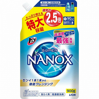 Lion Жидкое средство для стирки белья Top Super NANOX, сменная упаковка, 900 мл