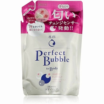 SHISEIDO "SENKA" "Perfect Bubble" Дезодорирующий гель для душа с эффектом увлажнения с гиалуроновой кислотой со сладким цветочным ароматом (м/у) 350 мл