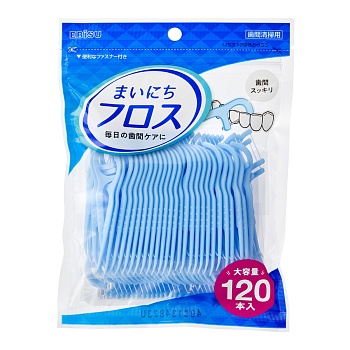 EBISU Флосспик с ТОНКОЙ зубной нитью на компактной плоской ручке 120 шт.