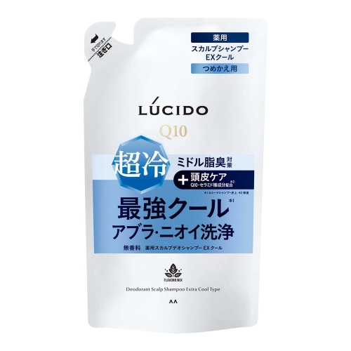 MANDOM Мужской шампунь "Lucido Deodorant Shampoo" для глубокой очистки кожи головы и удаления неприятного запаха с антибактериальным и охлаждающим эффектом и флавоноидами (для мужчин после 40 лет) 380 мл МУ