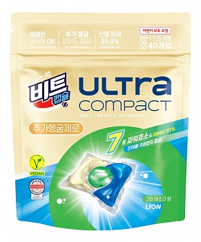 Lion Капсулы для стирки (Korea) Ultra Compact No Added Rinsing, «Лесные травы», быстрая стирка, с кондиционером 8 г х 40 шт
