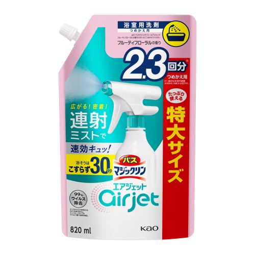 KAO Пенящееся чистящее и дезодорирующее средство "MagicClean Airjet" для ванной (быстрого действия, аромат цветов и фруктов) 820 мл