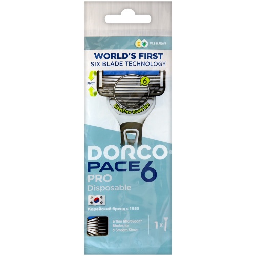 DORCO PACE 6 PRO NEW, однораз. станок (1 шт.) 6 лезвий, плав. головка, увл. полоса SXE100-1P