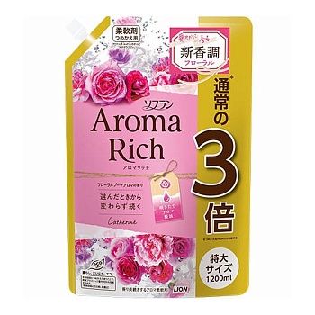 LION Кондиционер для белья "AROMA" (ДЛИТЕЛЬНОГО действия "Aroma Rich Catherine" / "Катрин" с богатым ароматом натуральных масел (женский аромат)) 1200 мл, мягкая упаковка с крышкой