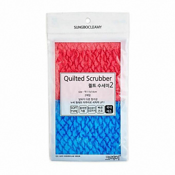 Sungbo Cleamy Губка "Quilted Scrubber" для мытья посуды и кухонных поверхностей в нейлоновом стеганом чехле (средней жёсткости) (11 х 14 см) х 2 шт