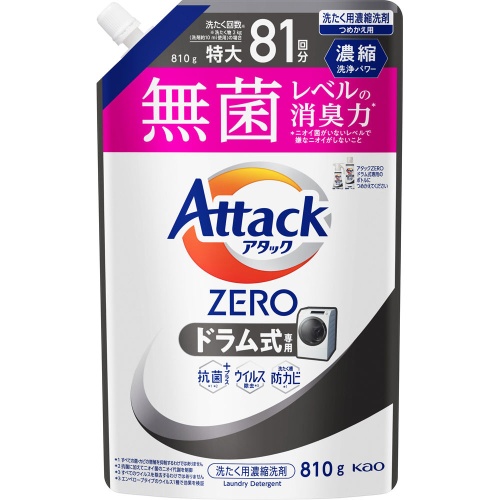 KAO Жидкое средство для стирки "Attack ZERO" (суперконцентрат, с защитой от повторного оседания грязи при стирке) 810 г
