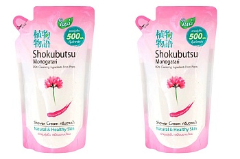 Набор Крем-гель для душа Shokubutsu  Молочные протеины, мягкая упаковка, 500 мл, запасной блок 2шт