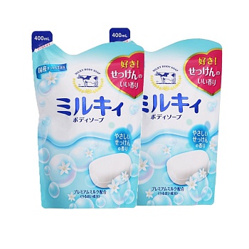 Набор COW Мilky Body Soap Жидкое увлажняющее молочное мыло для тела, с ароматом цветочного мыла, мягкая упаковка, 2*400мл.