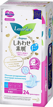 KAO Laurier F Прокладки гигиенические  дневные, супертонкие, с крылышками, 3 капли, 24 шт
