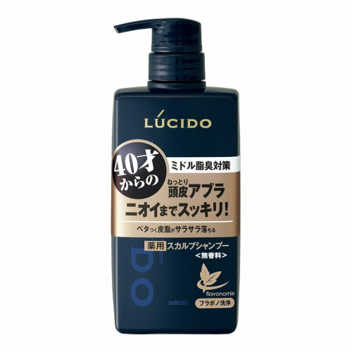 Mandom Мужской шампунь "Lucido Deodorant Shampoo" для глубокой очистки кожи головы и удаления неприятного запаха с антибактериальным эффектом и флавоноидами (для мужчин после 40 лет) 450 мл