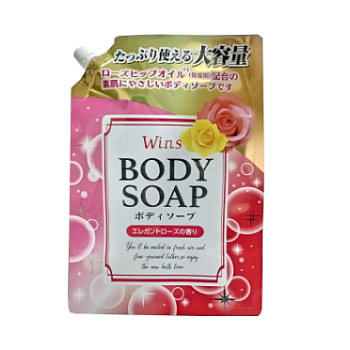 Nihon Detergent Крем-мыло для тела "Wins Body Soap Rose" с розовым маслом и богатым ароматом 900 г, мягкая упаковка с крышкой