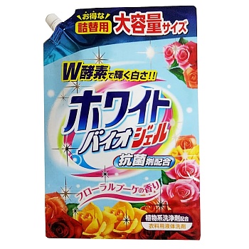 Nihon Detergent Жидкое средство "White Bio Gel" для стирки (с ферментами, аромат цветочного букета) 1220 г, мягкая упаковка с крышкой