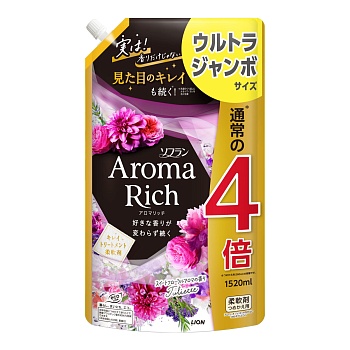 LION Кондиционер для белья "Джульетт" (формула сохранения неизменного аромата и красоты тканей / с натуральными маслами "Aroma Rich Juliette 814") 1520 мл, мягкая упаковка с крышкой