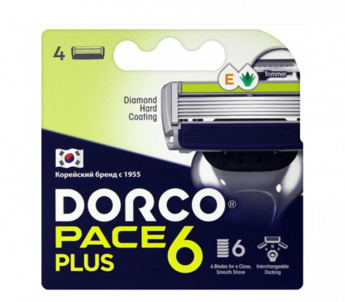 DORCO PACE 6 PLUS NEW сменные кассеты для бритья, 6 лезвий + 1 лезвие-триммер 4 шт SXA5040