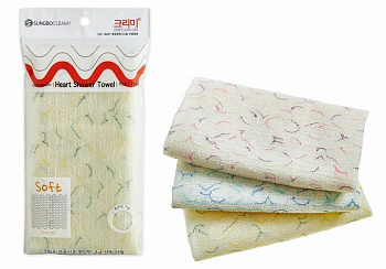 Sungbo Cleamy Мочалка для тела с плетением «Сетка» и рисунком "Heart Shower Towel" (средней жёсткости) размер 28 см х 95 см