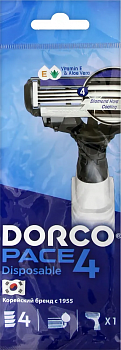 DORCO PACE 4 одноразовый станок 4 лезвия, с плавающей головкой и увлажняющей полосой 1 шт