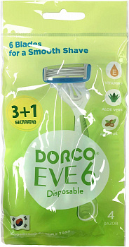 DORCO ЕVE 6 shai vanilа NEW, Женский одноразовый станок 6 лезвий, с плавающей головкой и увлажняющей полосой 4 шт