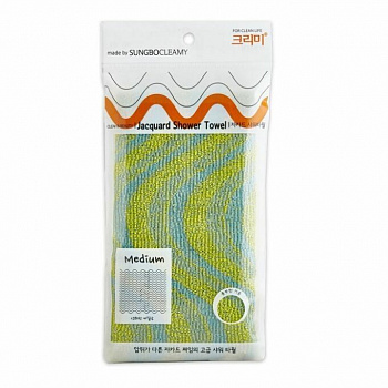 Sungbo Cleamy Мочалка для тела с объёмным жаккардовым плетением "Jacquard Shower Towel" (средней жёсткости) размер 23 см х 95 см