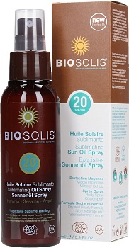 BioSolis Натуральное увлажняющее сублимированное солнцезащитное масло-спрей SPF 20 100 мл
