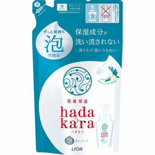 LION Бархатное увлажняющее мыло-ПЕНКА для тела с ароматом кремового мыла “Hadakara" 440 мл (мягкая упаковка)