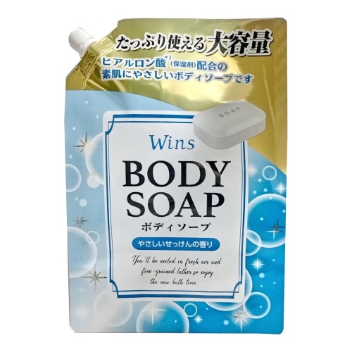 Nihon Detergent Крем-мыло "Wins Body Soap" для тела с гиалуроновой кислотой и богатым ароматом 900 г, мягкая упаковка с крышкой