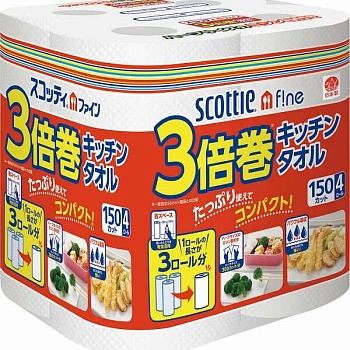 NP Бумажные полотенца для кухни повышенной плотности Crecia "Scottie f!ne" (150 листов в рулоне) х 4 рулона