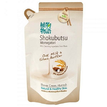 LION Shokubutsu Крем-гель для душа Овсяное молочко и масло Ши мягкая упаковка 500 мл
