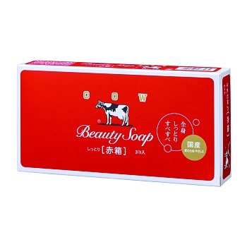 Cow Brand молочное увлажняющее туалетное мыло с пудровым ароматом роз «Beauty Soap» красная упаковка (кусок 90 г х 3 шт.)
