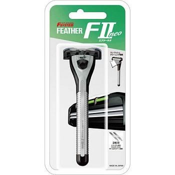 Feather Мужской бритвенный станок с двойным лезвием Feather «FII Neo» (чистое бритьё) + 1 кассета
