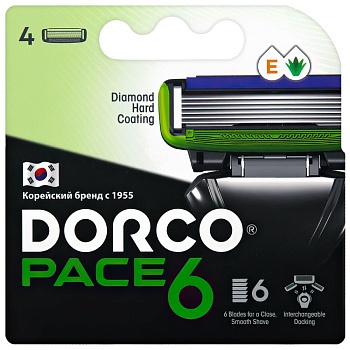 DORCO  PACE 6  NEW (4 шт.), кассеты с 6 лезвиями