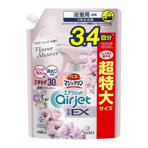 KAO Пенящееся чистящее и дезодорирующее средство для ванной "MagicClean Airjet EX" (антибактериальное, быстрого действия, аромат цветов) 1100 мл