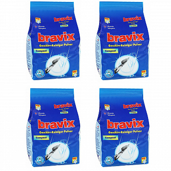 Bravix Набор Порошок для мытья посуды в посудомоечных машинах без фосфатов, 1,8 кг - 4шт