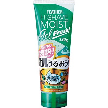 Feather Увлажняющий гель для бритья "HiShave Moist Gel Fresh" с гиалуроновой кислотой, экстрактами Алоэ Вера и листьев персика (охлаждающий эффект, морской аромат) 230 г