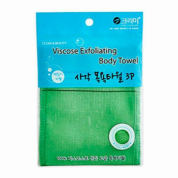 Sungbo Cleamy Мочалка-варежка для лица и тела из вискозы без подклада "Viscose Squared Bath Towel" (жесткая, массажная), размер (13,5 х 15 см)*3 шт.