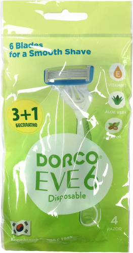 DORCO ЕVE 6 shai vanilа NEW, Женский одноразовый станок 6 лезвий, с плавающей головкой и увлажняющей полосой 4 шт sxa300